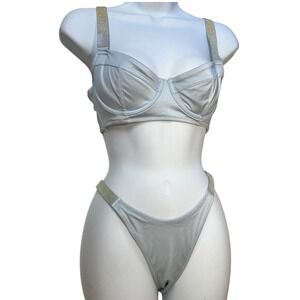 Victoria's Secret icy Blue Rhinestone Brazilian Bikini Set Corset Bombshell 34B